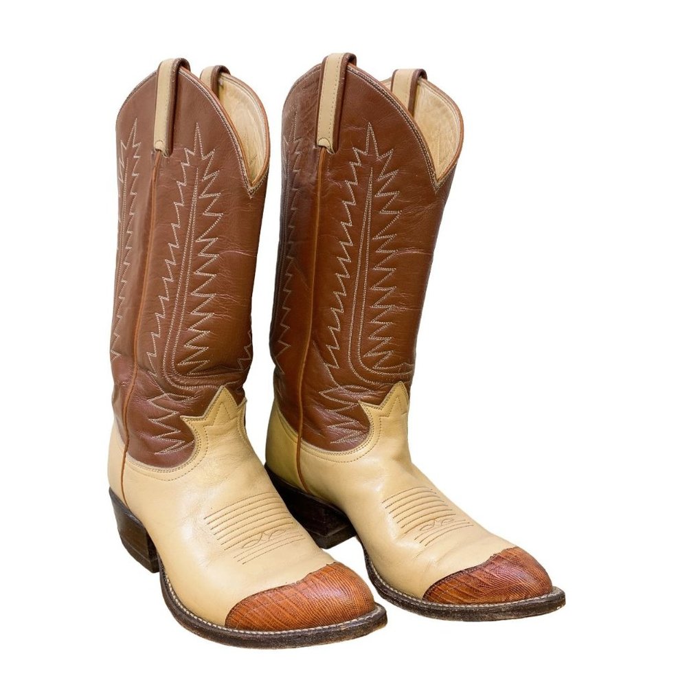 *Tony Lama Brown & Cream Western Boots Size 7 - Picture 1 of 4